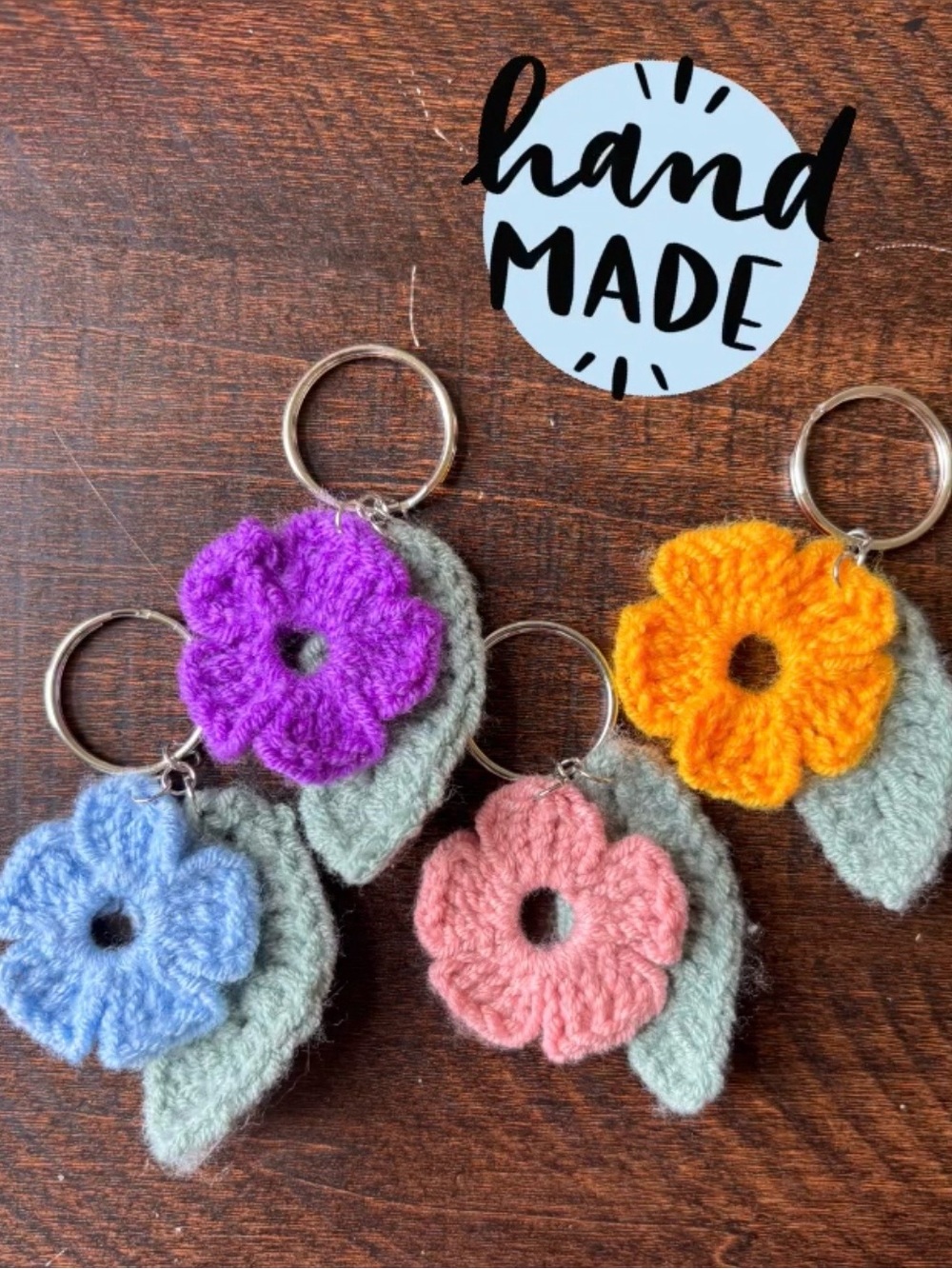 Handmade Crochet Flower Keychain - Purple, Yellow, Blue, Pink